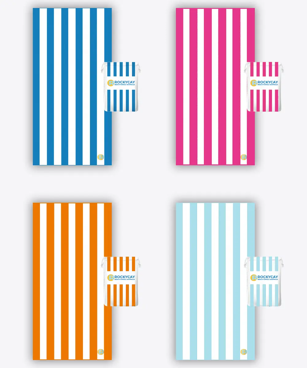 Beach Towel Set of 4: Blue, Fuchsia, Orange, Sky Blue