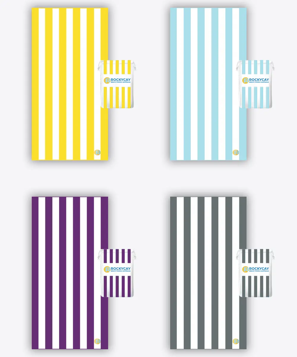 Beach Towel Set of 4: Yellow, Sky Blue, Purple, Grey
