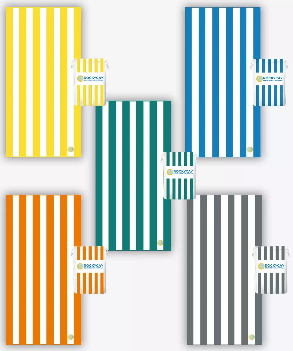 Beach Towel Set of 5: Green, Yellow, Blue, Orange, Grey